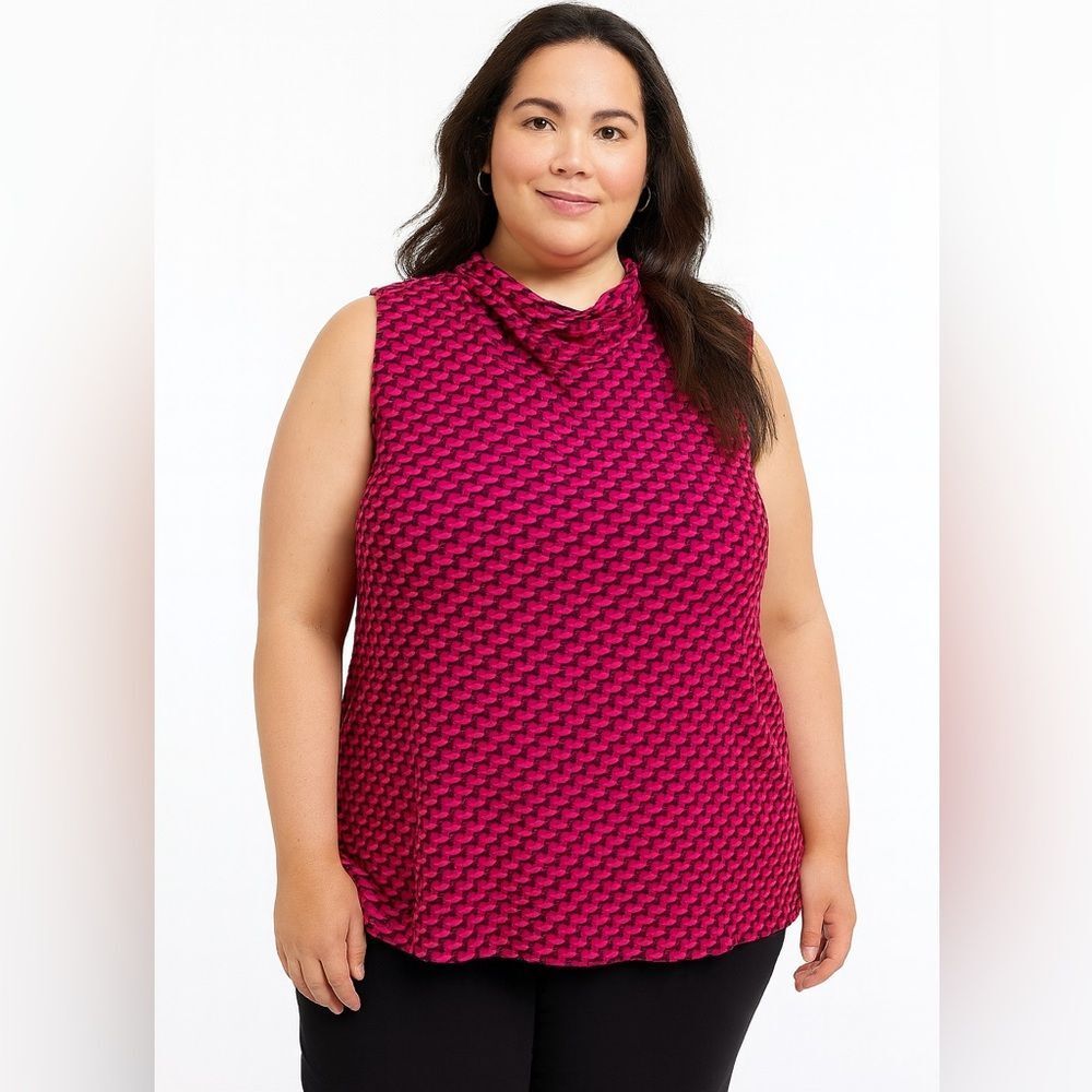 Halogen Pink Geometic‎ Sleeveless Career Plus Size Top, 2X